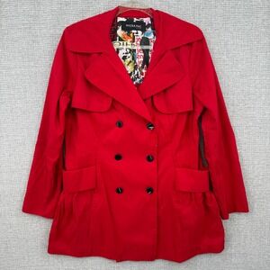 MYCRA PAC NOW Red Double Breasted Peplum Trench Coat Womens Sz‎ L (0)